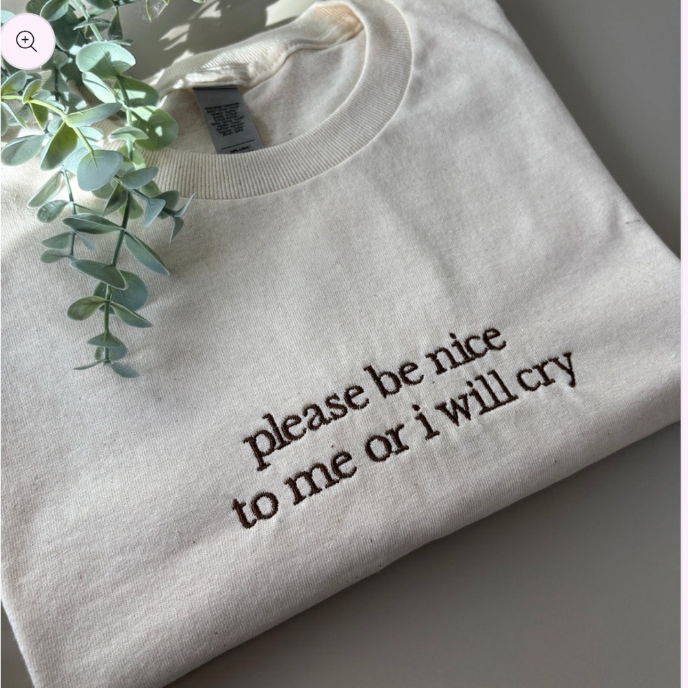 PLEASE BE NICE TO ME EMBROIDERED SWEATSHIRT